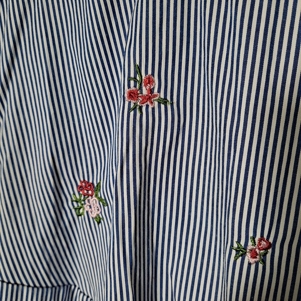 Haute Fox Striped Embroidered Front Tie Blouse - Picture 5 of 6